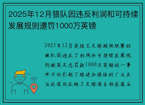 2025年12月狼队因违反利润和可持续发展规则遭罚1000万英镑